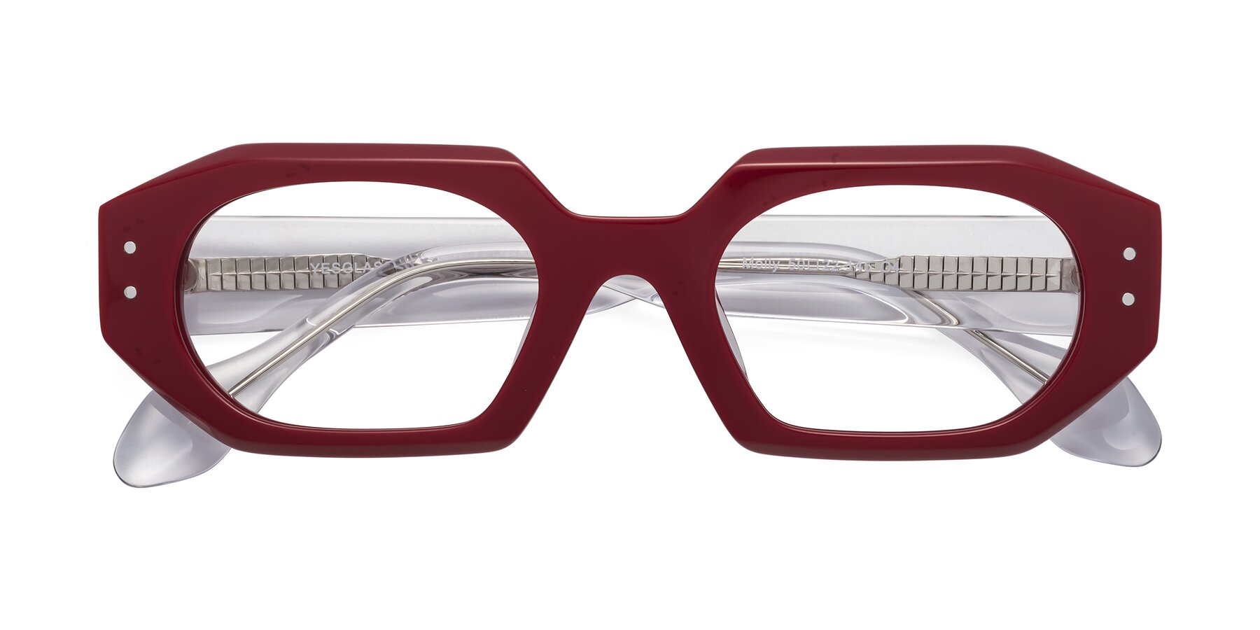 Folded Front of Molly in Maroon-Clear with Clear Reading Eyeglass Lenses