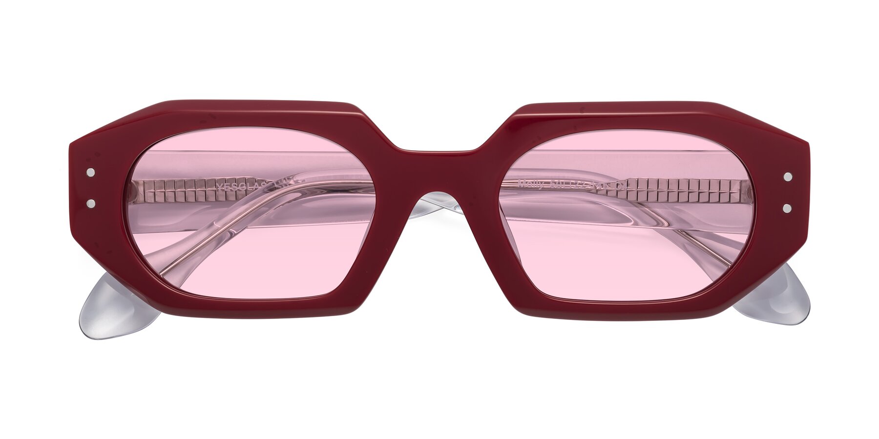 Folded Front of Molly in Maroon-Clear with Light Pink Tinted Lenses