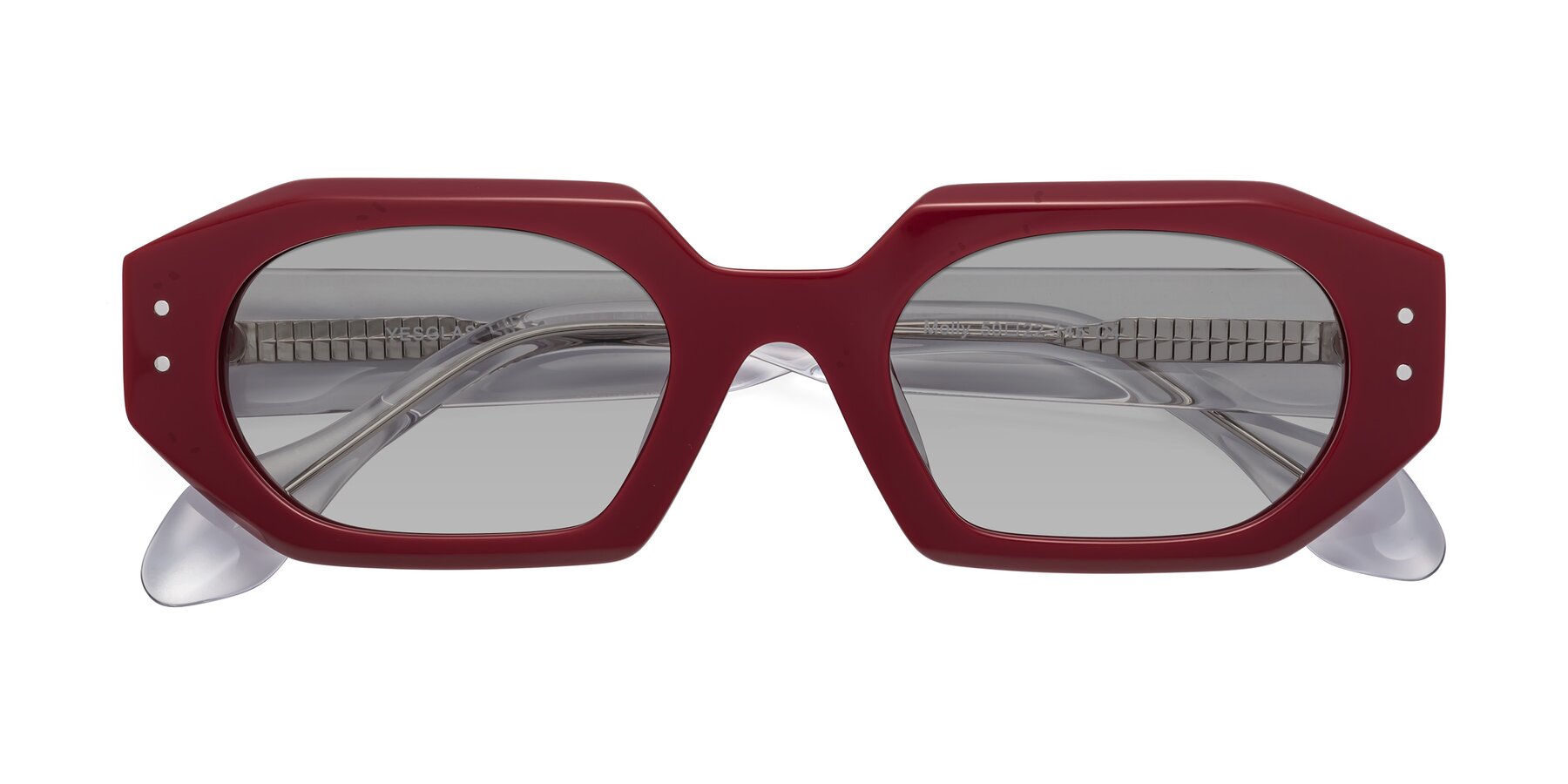 Folded Front of Molly in Maroon-Clear with Light Gray Tinted Lenses