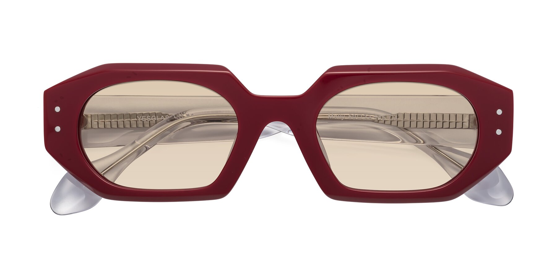 Folded Front of Molly in Maroon-Clear with Light Brown Tinted Lenses