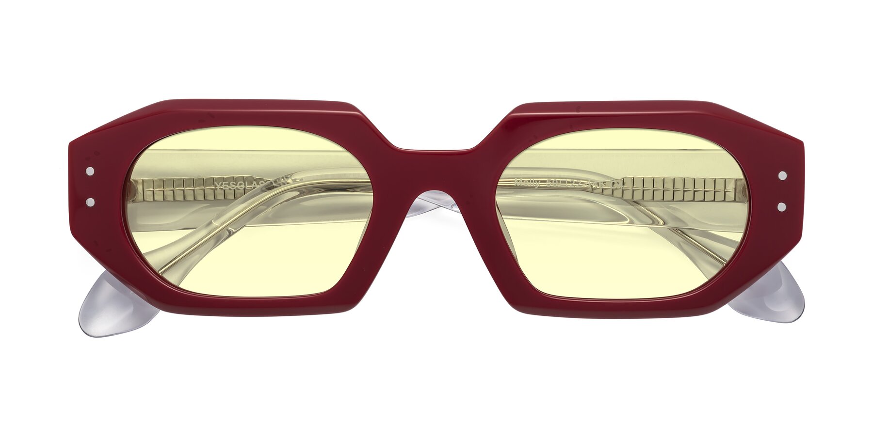 Folded Front of Molly in Maroon-Clear with Light Yellow Tinted Lenses