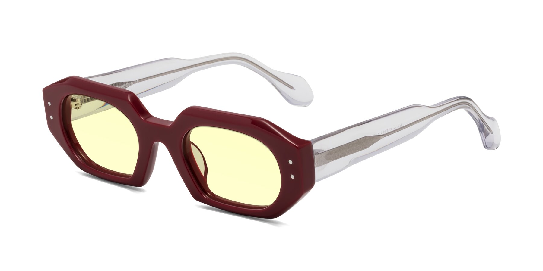 Angle of Molly in Maroon-Clear with Light Yellow Tinted Lenses