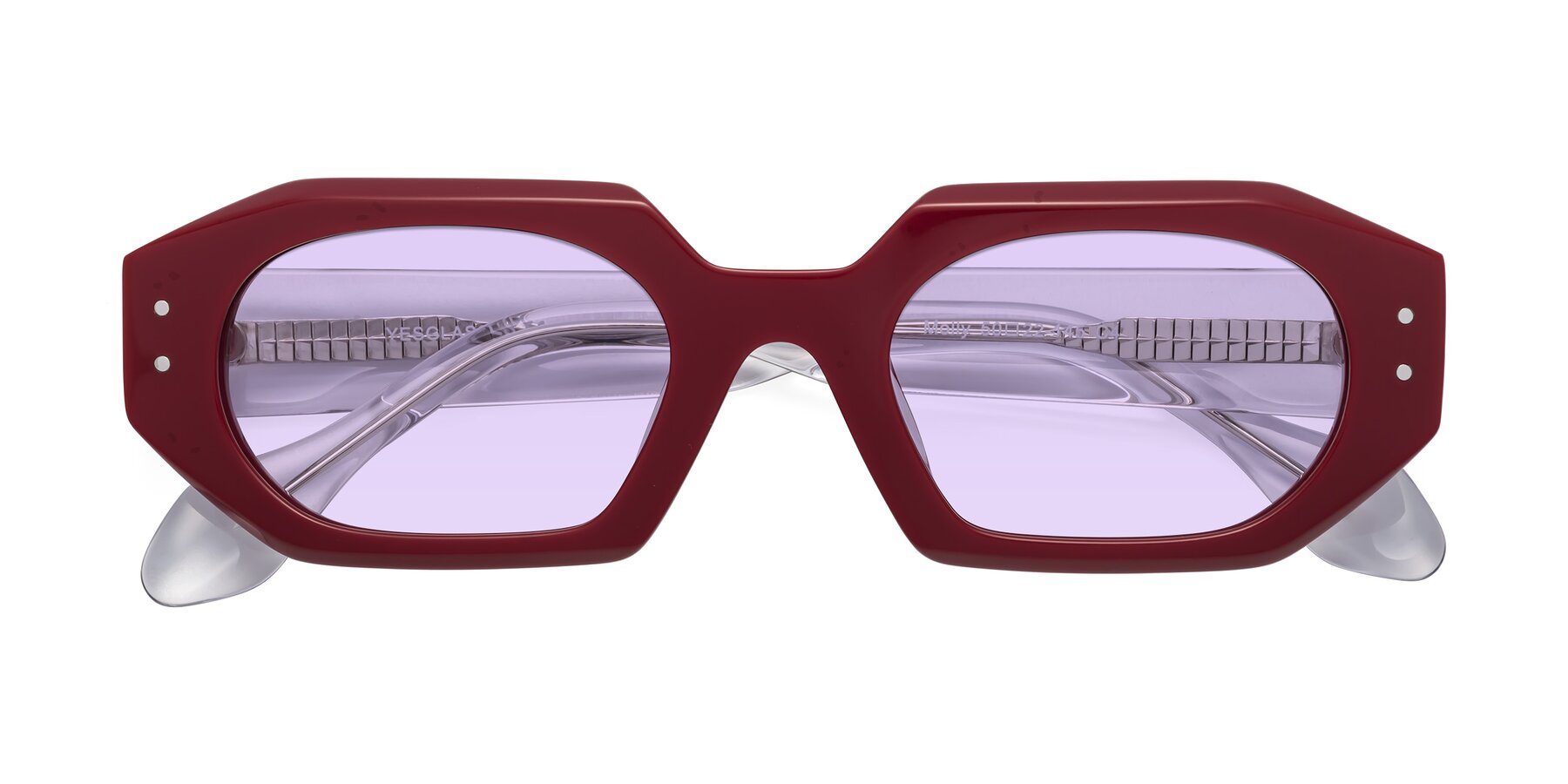 Folded Front of Molly in Maroon-Clear with Light Purple Tinted Lenses