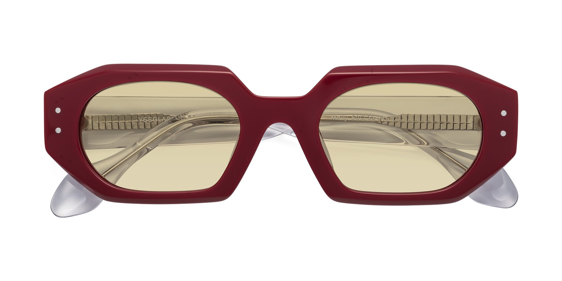 Folded Front of Molly in Maroon-Clear with Light Champagne Tinted Lenses