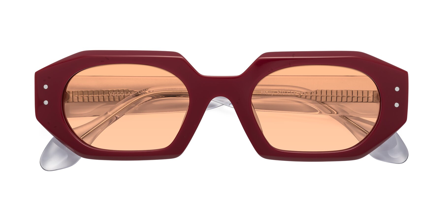 Folded Front of Molly in Maroon-Clear with Light Orange Tinted Lenses