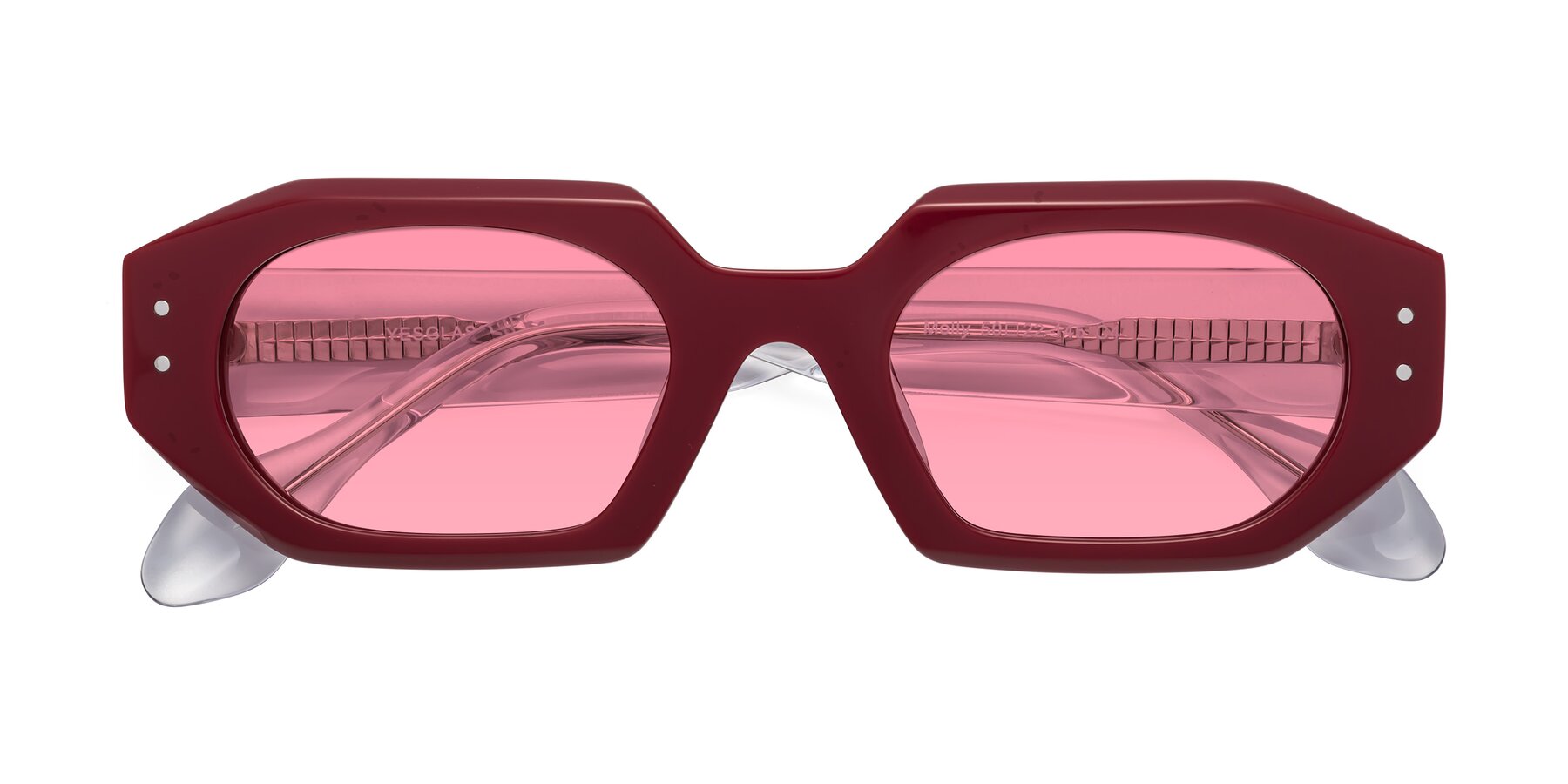 Folded Front of Molly in Maroon-Clear with Pink Tinted Lenses