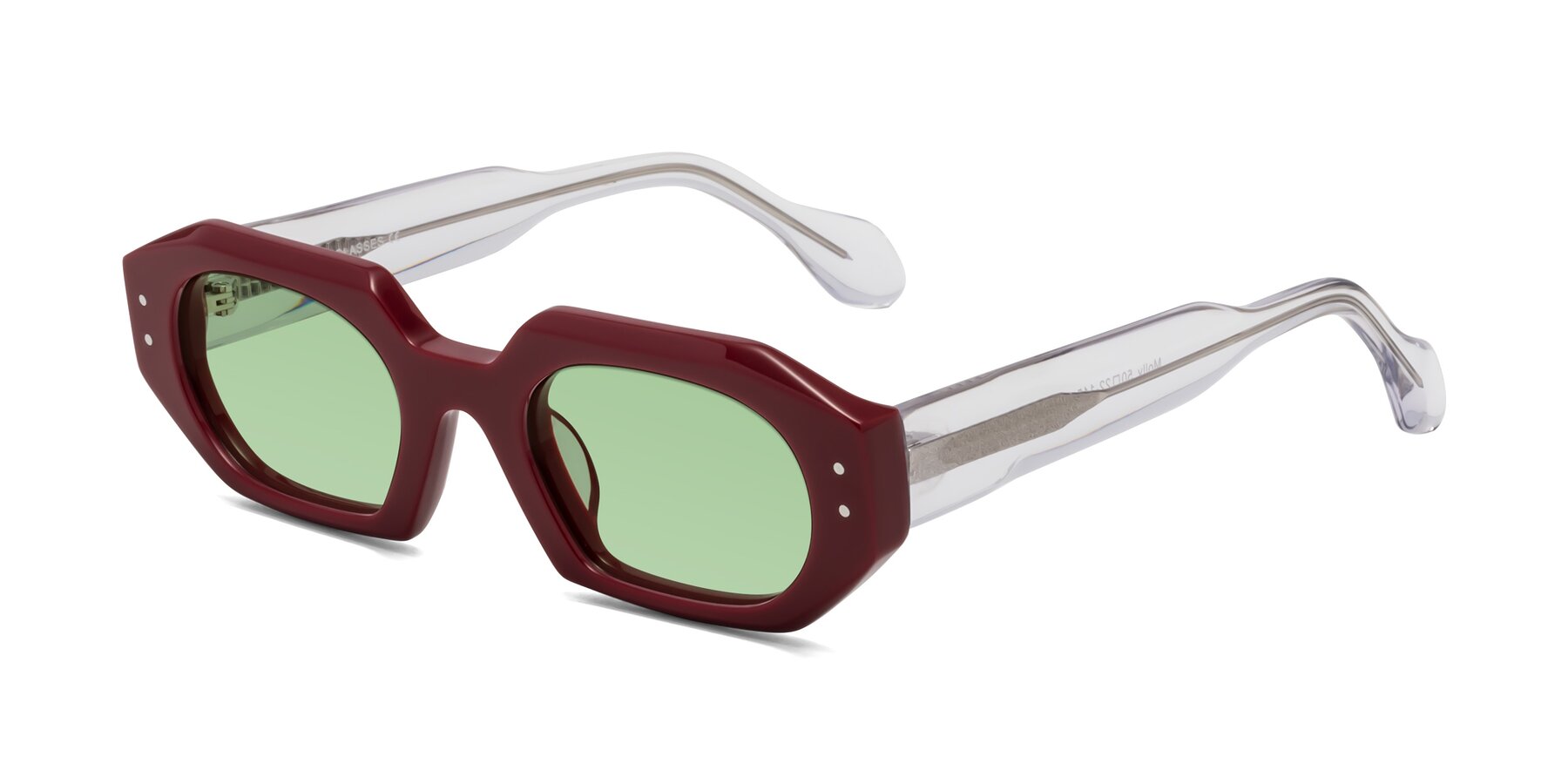 Angle of Molly in Maroon-Clear with Medium Green Tinted Lenses