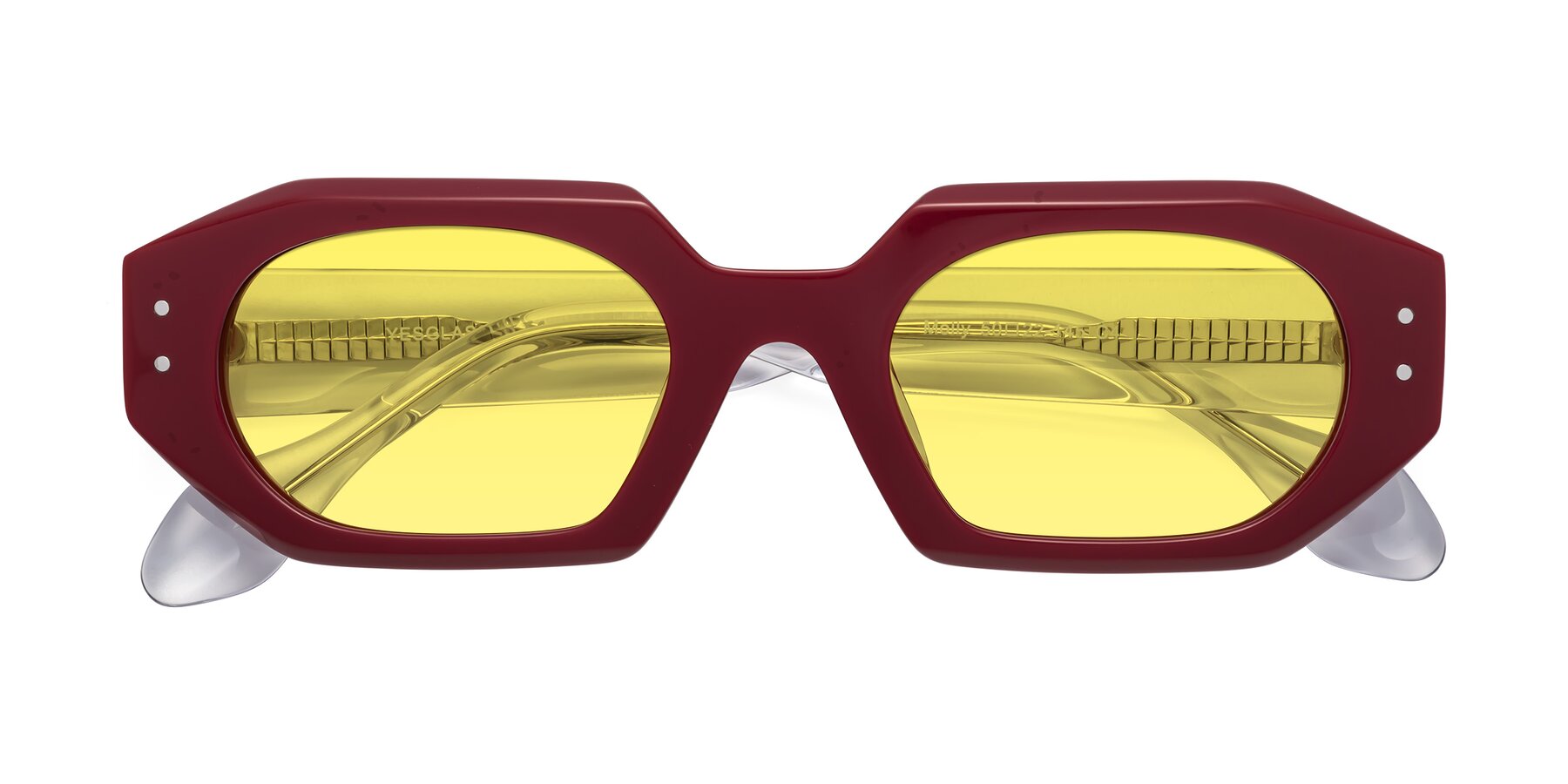 Folded Front of Molly in Maroon-Clear with Medium Yellow Tinted Lenses