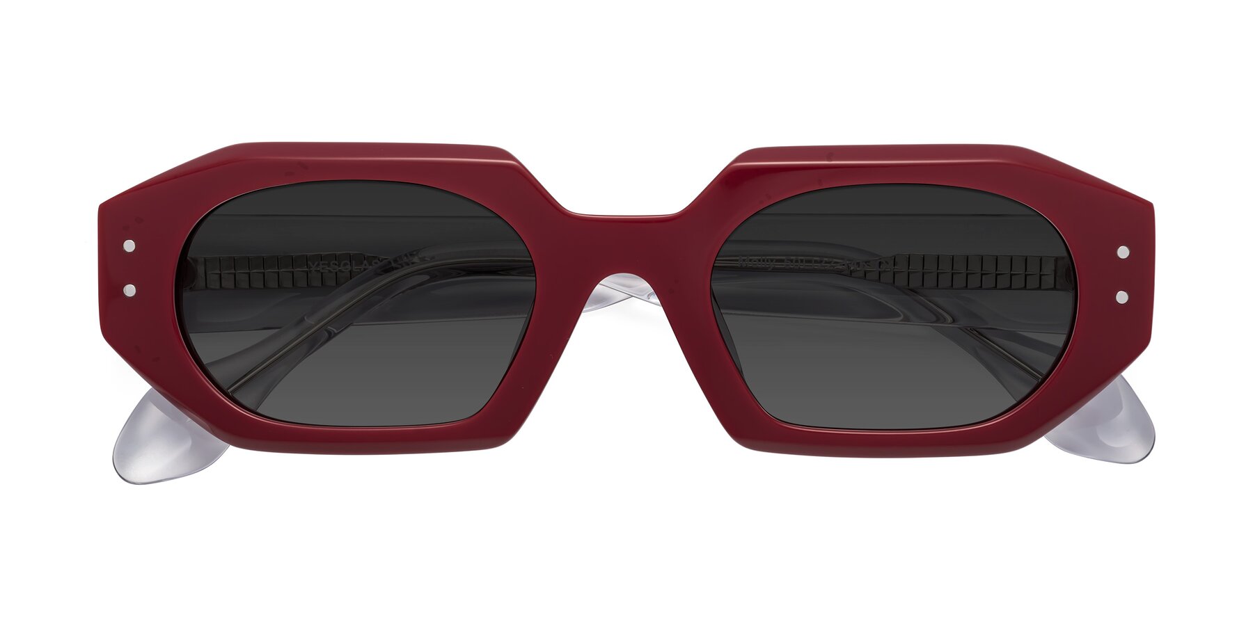 Folded Front of Molly in Maroon-Clear with Gray Tinted Lenses