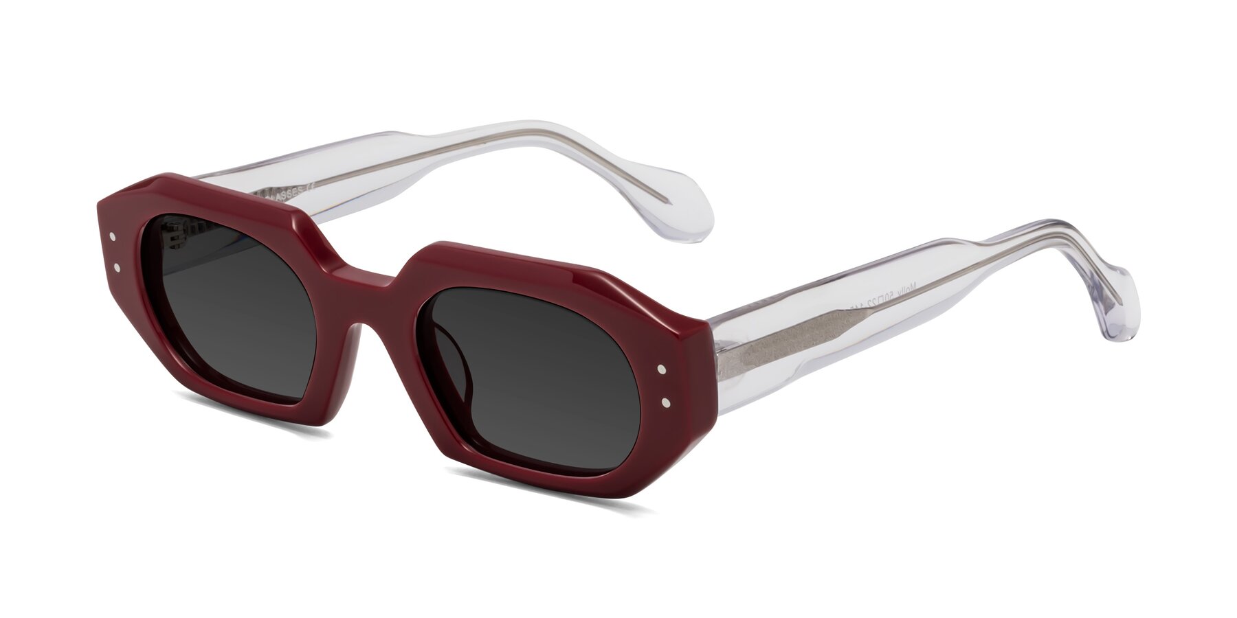 Angle of Molly in Maroon-Clear with Gray Tinted Lenses