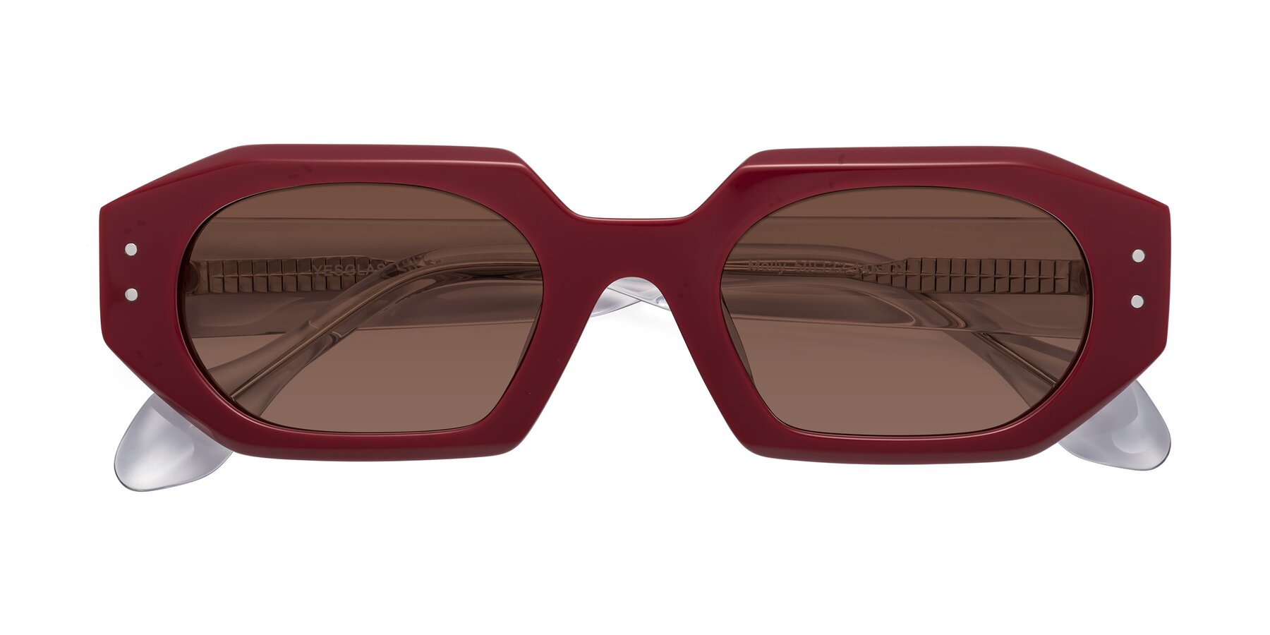 Folded Front of Molly in Maroon-Clear with Brown Tinted Lenses