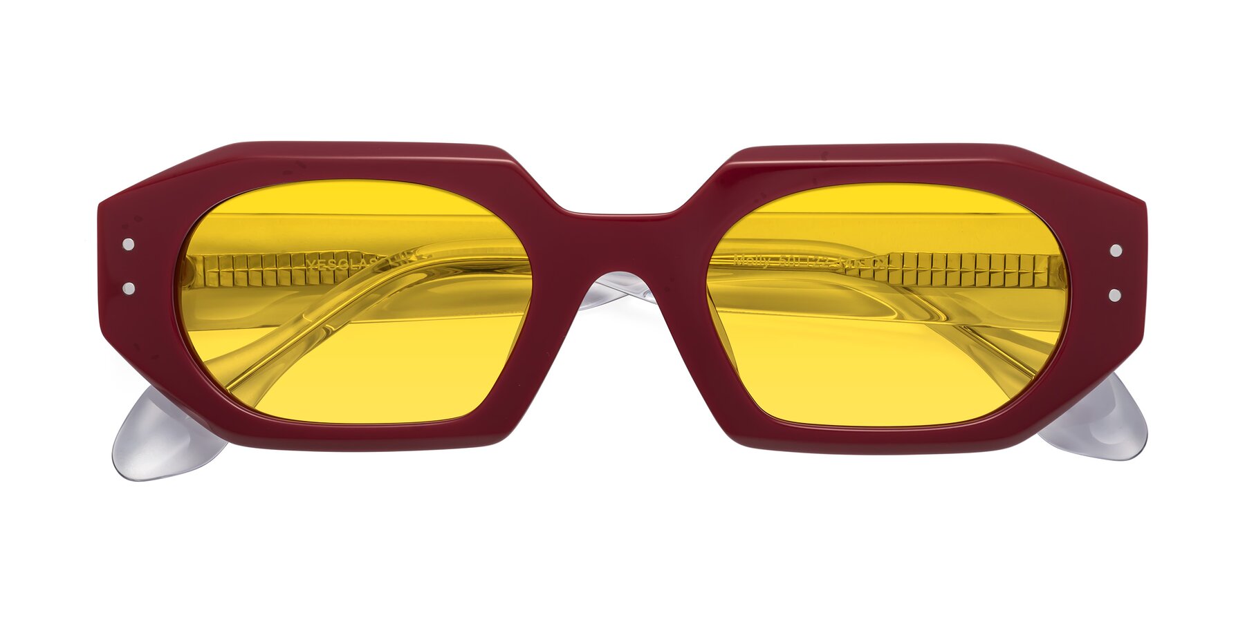Folded Front of Molly in Maroon-Clear with Yellow Tinted Lenses