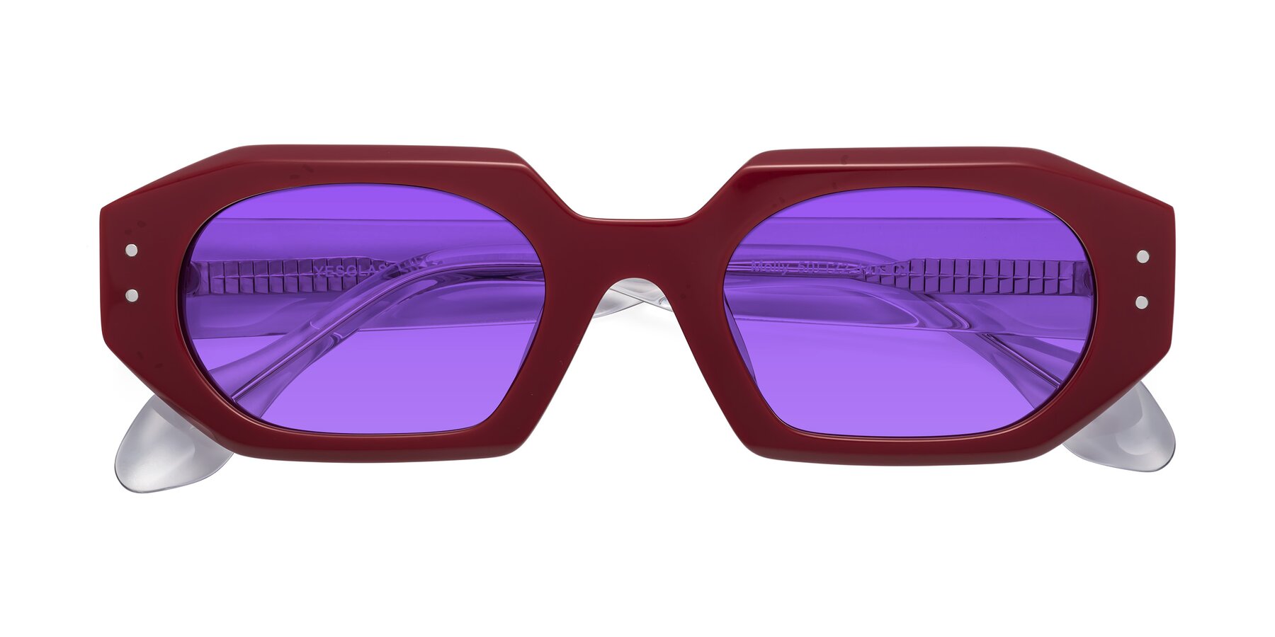 Folded Front of Molly in Maroon-Clear with Purple Tinted Lenses