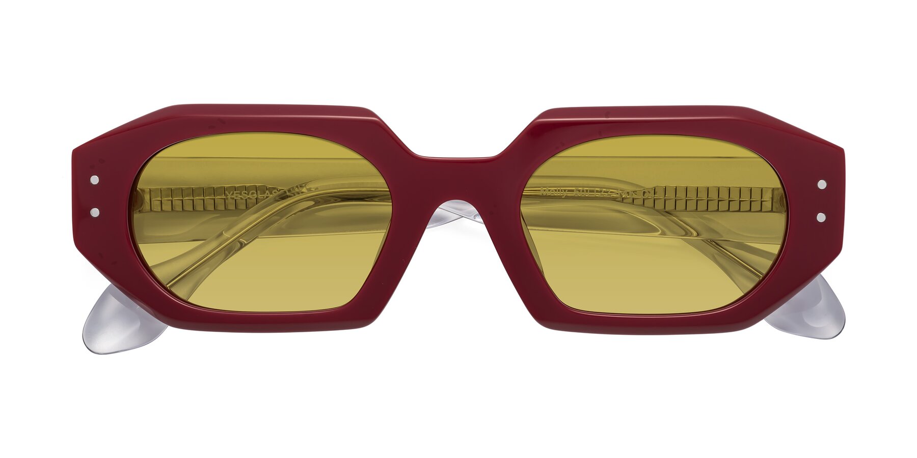 Folded Front of Molly in Maroon-Clear with Champagne Tinted Lenses