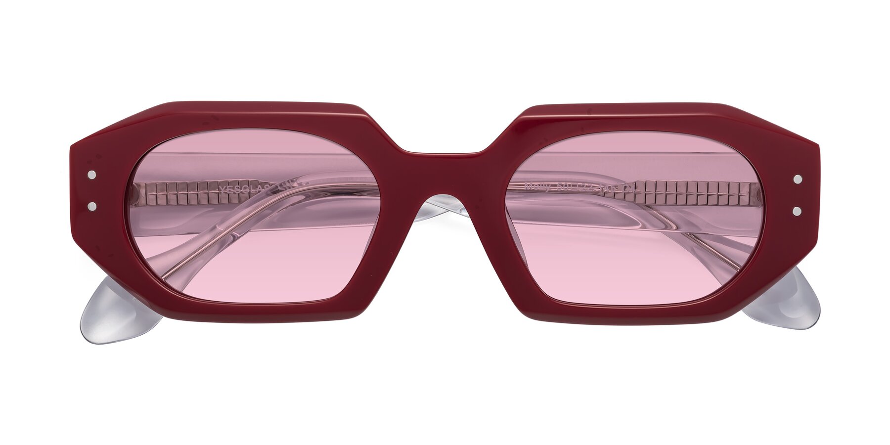 Folded Front of Molly in Maroon-Clear with Light Wine Tinted Lenses