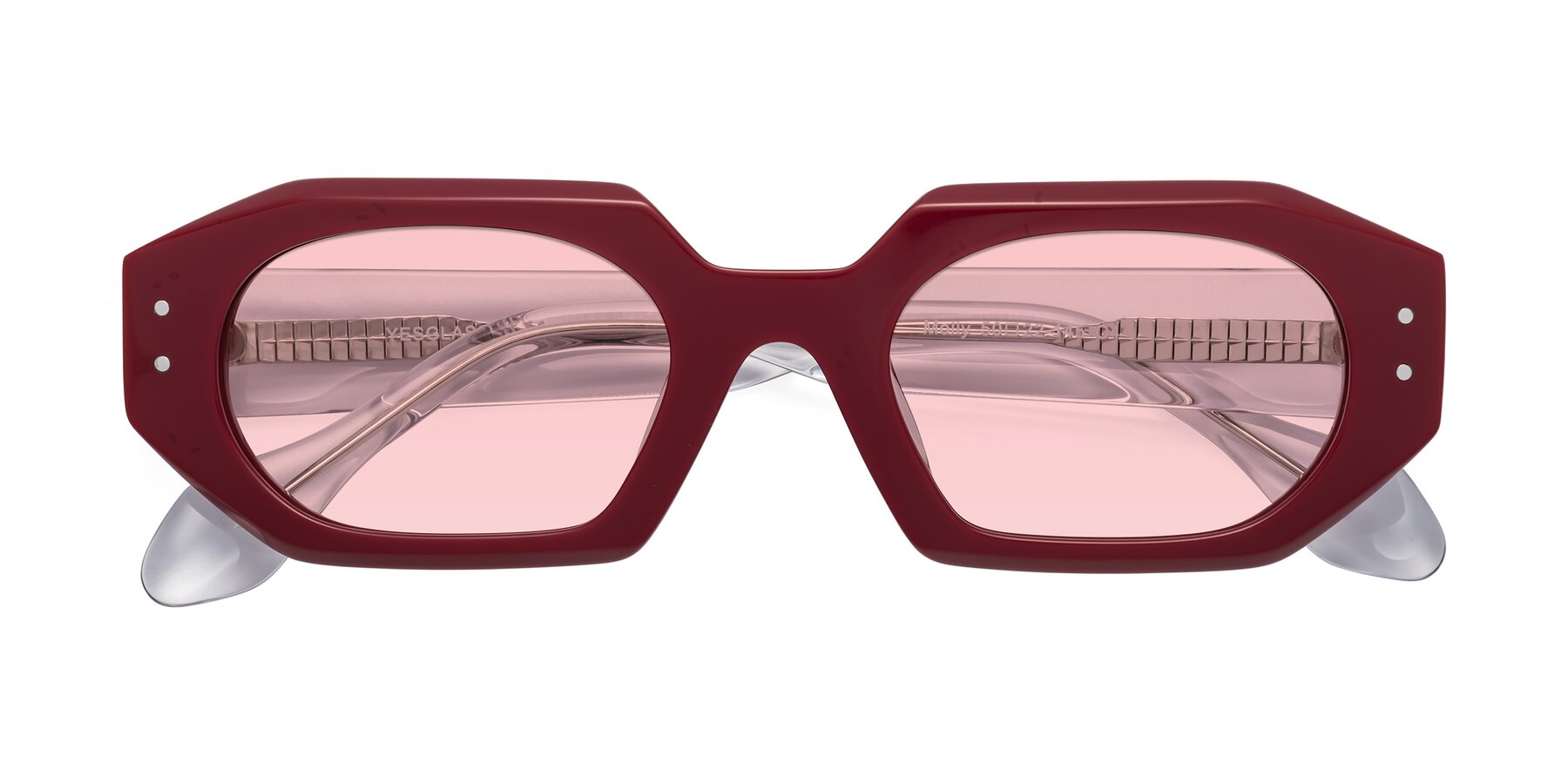 Folded Front of Molly in Maroon-Clear with Light Garnet Tinted Lenses
