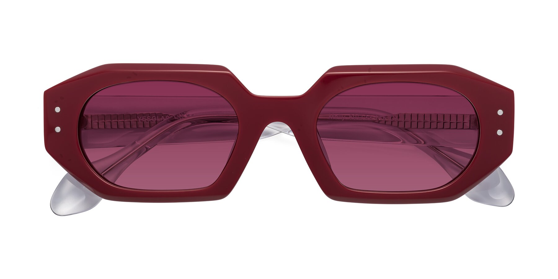 Folded Front of Molly in Maroon-Clear with Wine Tinted Lenses