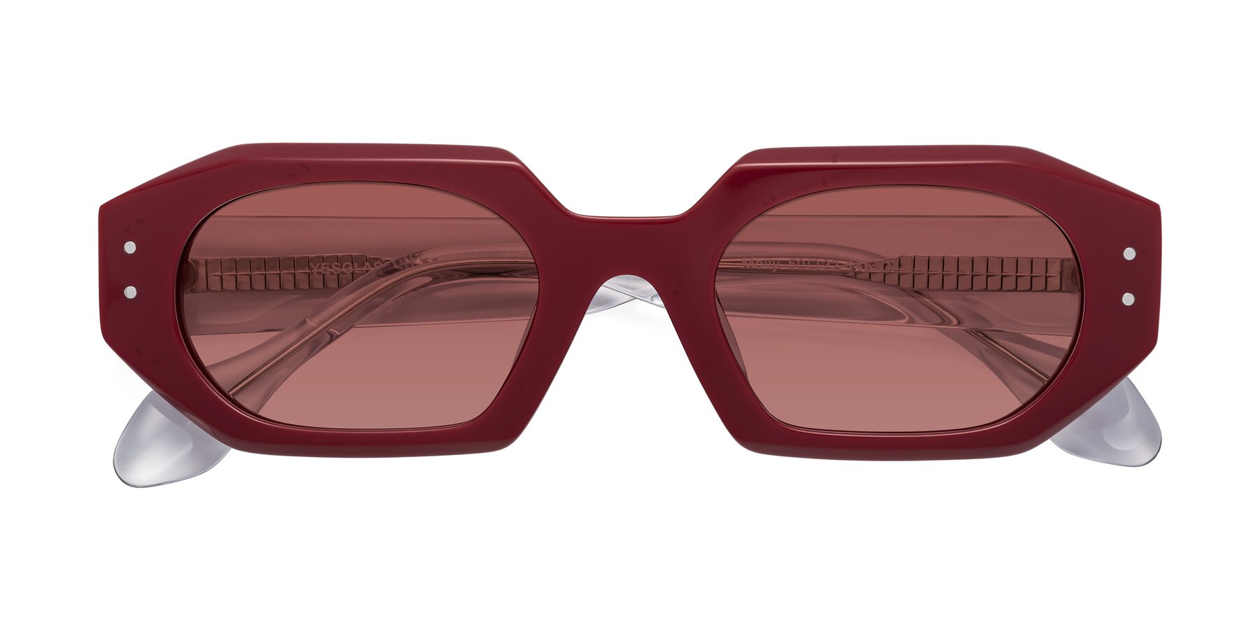 Folded Front of Molly in Maroon-Clear with Garnet Tinted Lenses