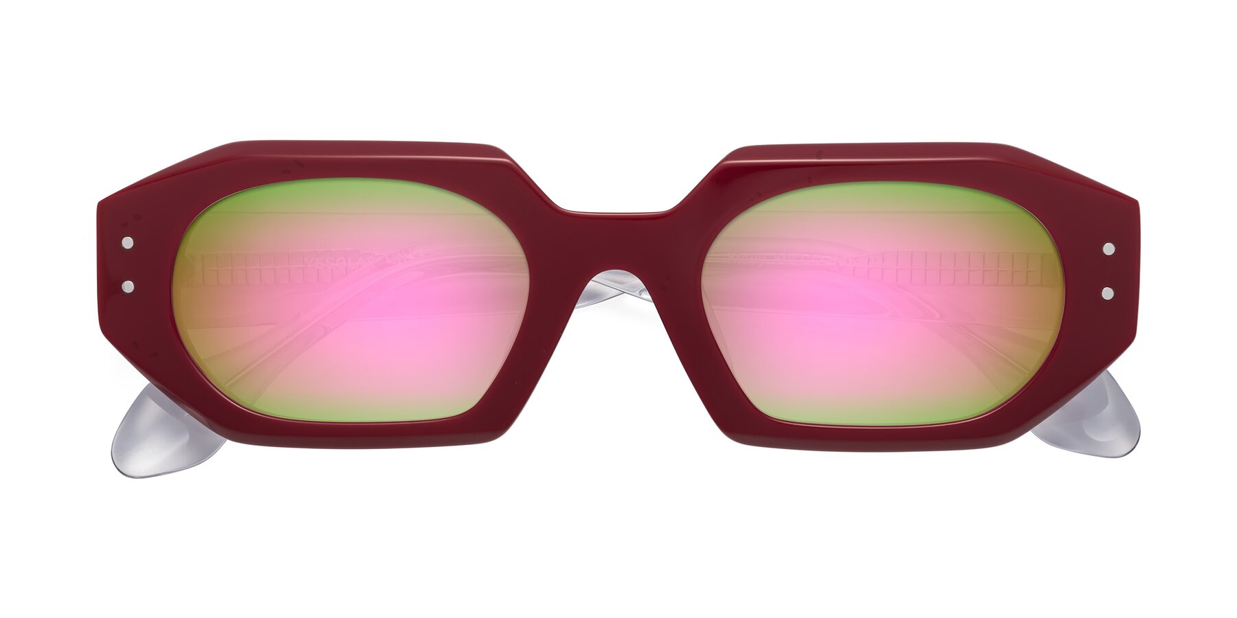 Folded Front of Molly in Maroon-Clear with Pink Mirrored Lenses