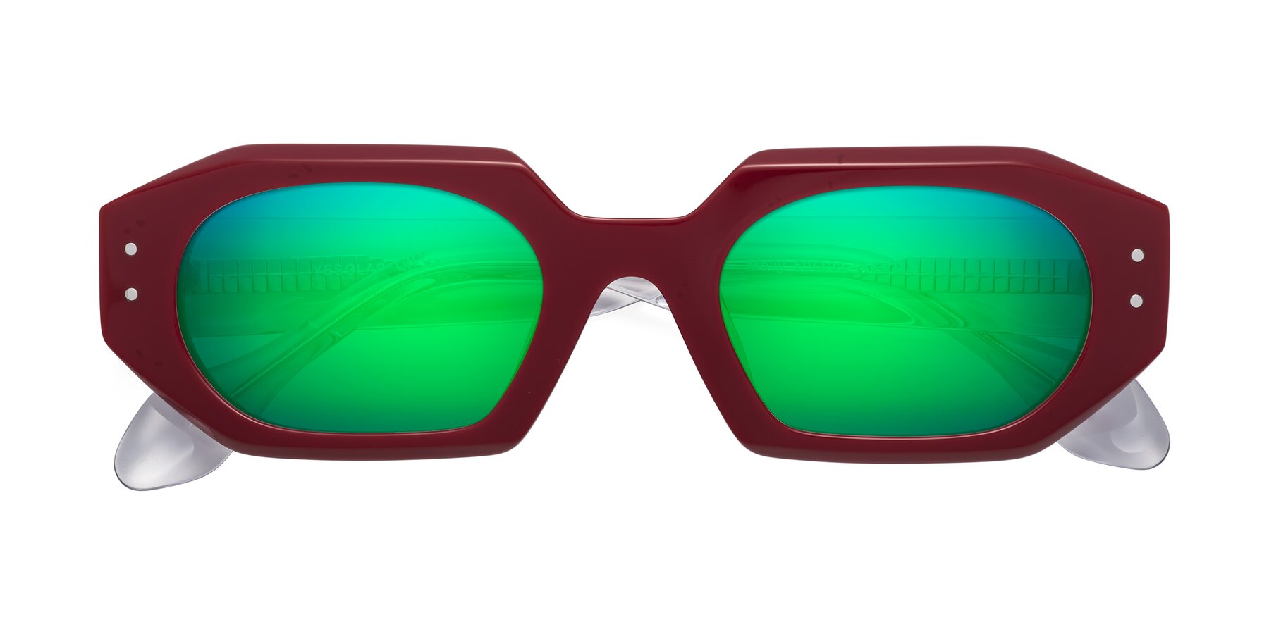 Folded Front of Molly in Maroon-Clear with Green Mirrored Lenses