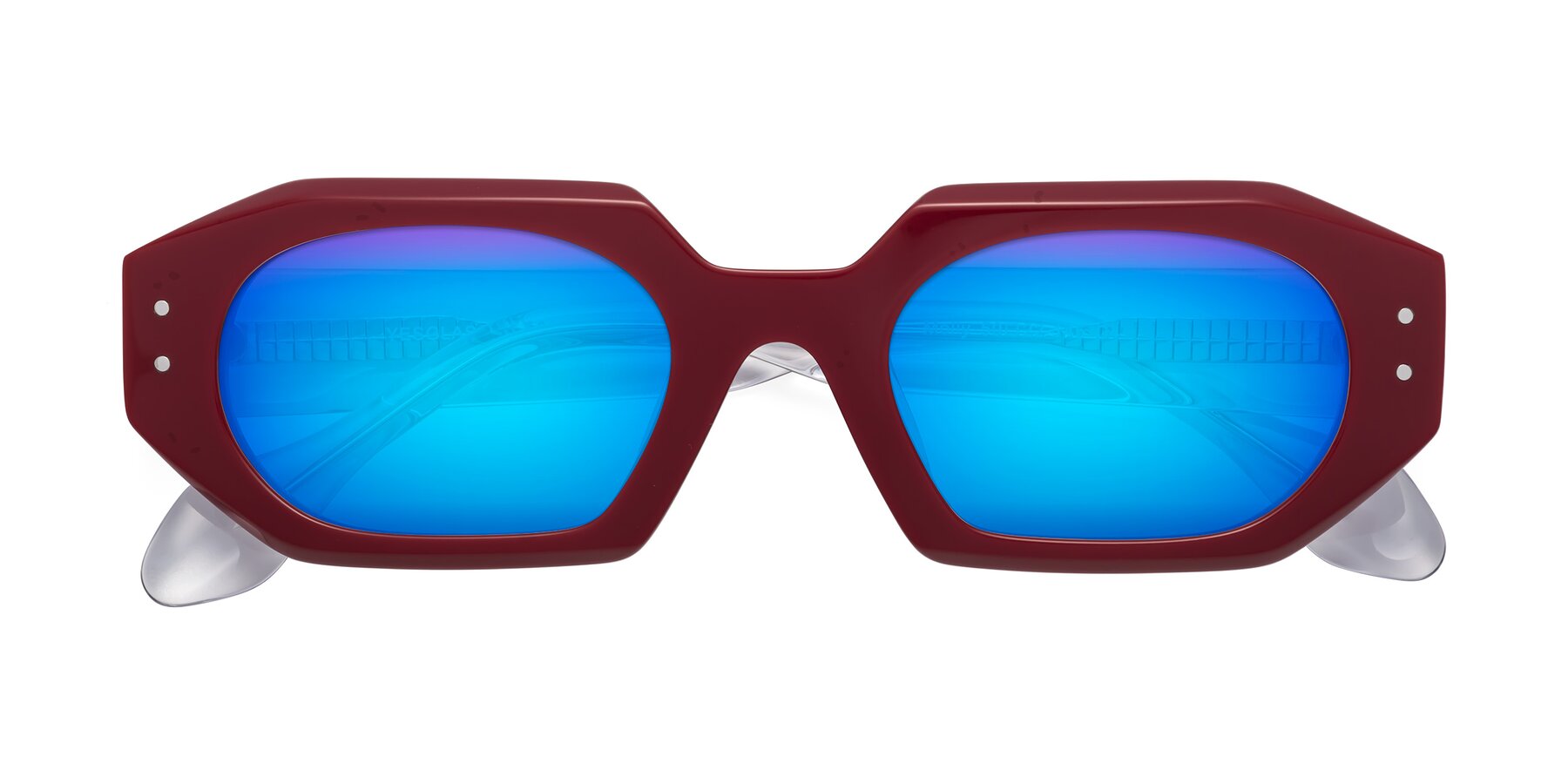 Folded Front of Molly in Maroon-Clear with Blue Mirrored Lenses