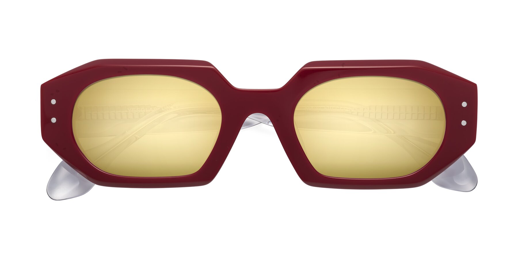Folded Front of Molly in Maroon-Clear with Gold Mirrored Lenses