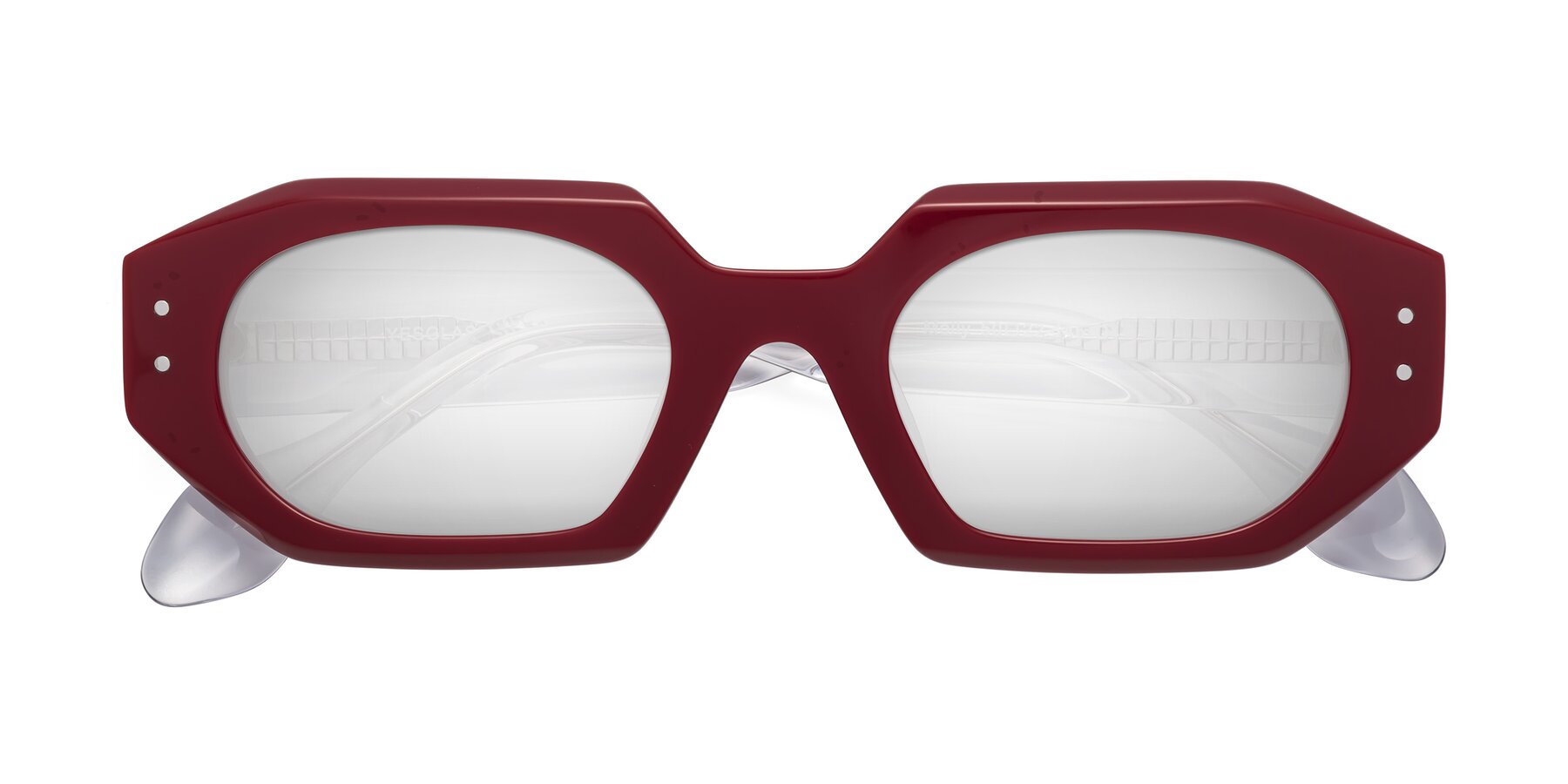 Folded Front of Molly in Maroon-Clear with Silver Mirrored Lenses