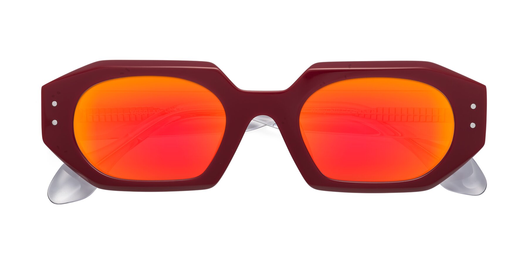 Folded Front of Molly in Maroon-Clear with Red Gold Mirrored Lenses