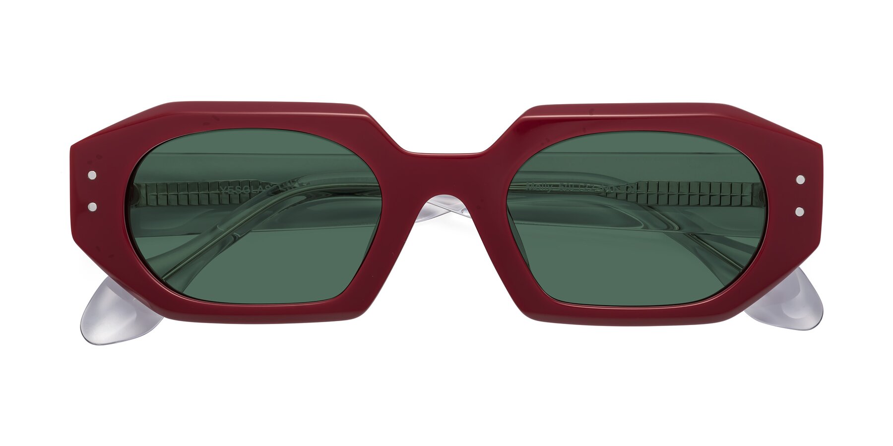 Folded Front of Molly in Maroon-Clear with Green Polarized Lenses