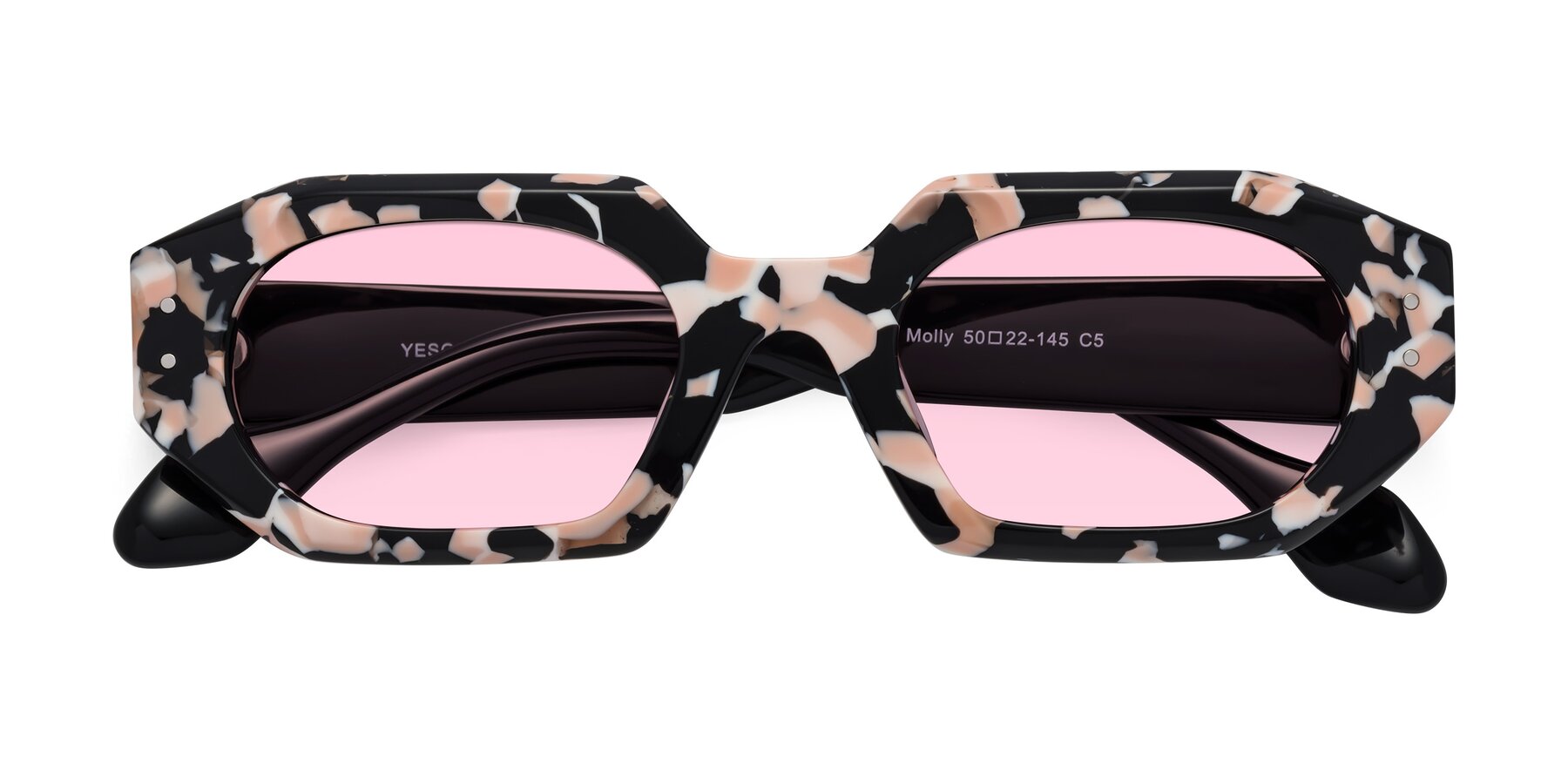 Folded Front of Molly in Pink Floral-Black with Light Pink Tinted Lenses