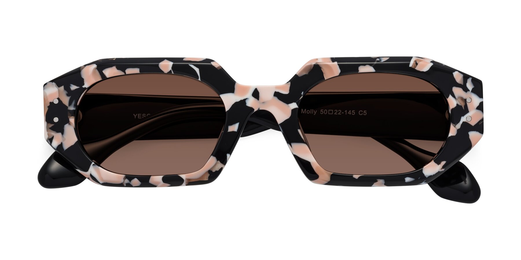 Folded Front of Molly in Pink Floral-Black with Brown Tinted Lenses