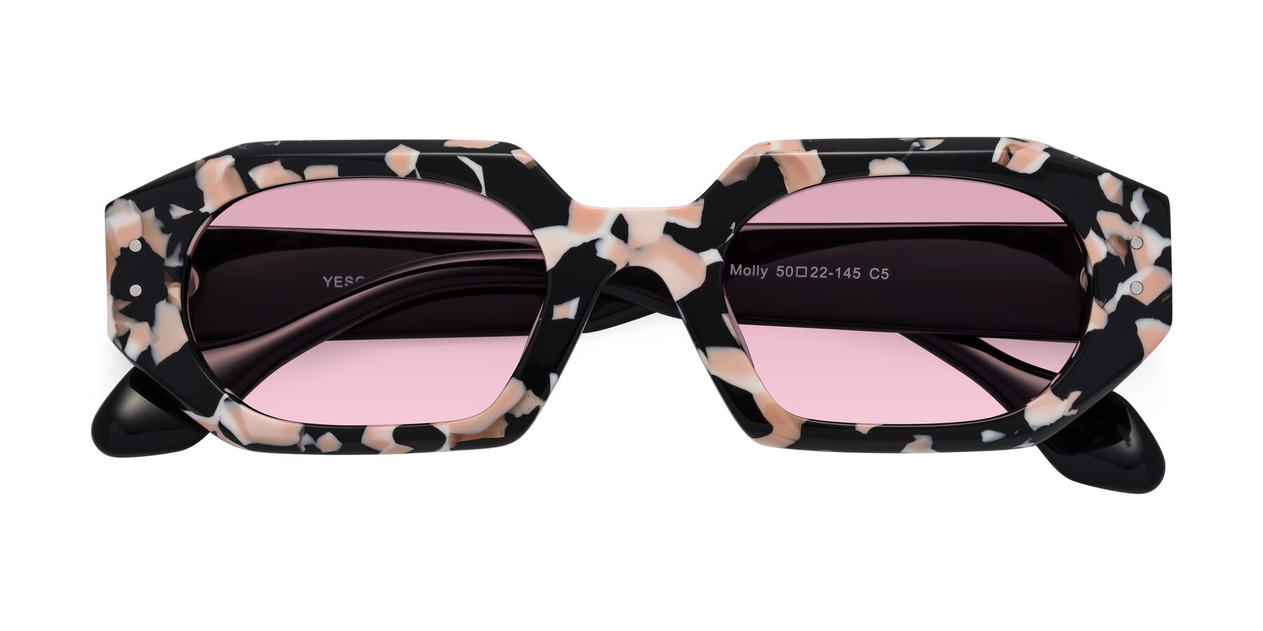 Folded Front of Molly in Pink Floral-Black with Light Wine Tinted Lenses
