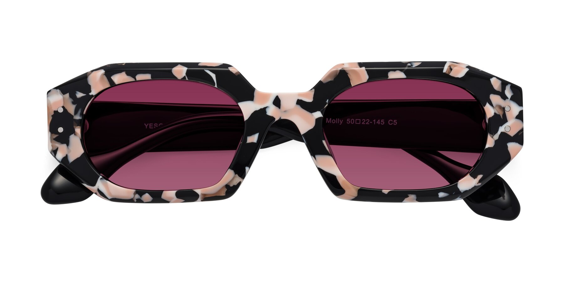 Folded Front of Molly in Pink Floral-Black with Wine Tinted Lenses