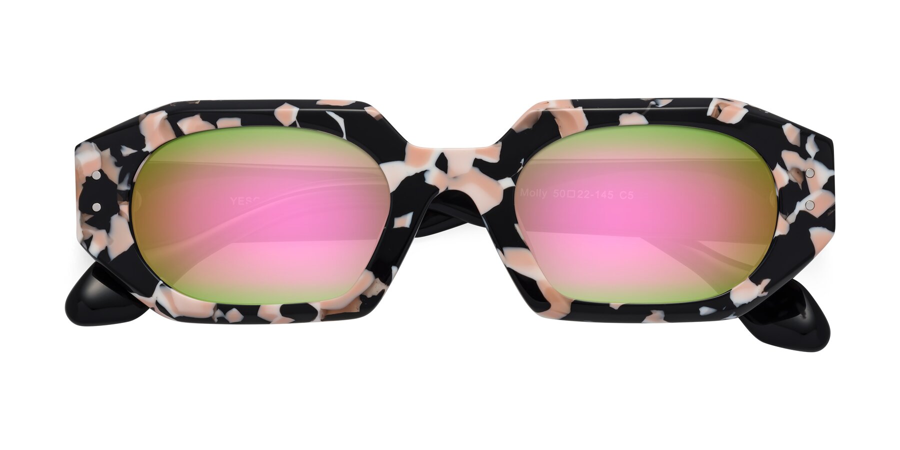 Folded Front of Molly in Pink Floral-Black with Pink Mirrored Lenses