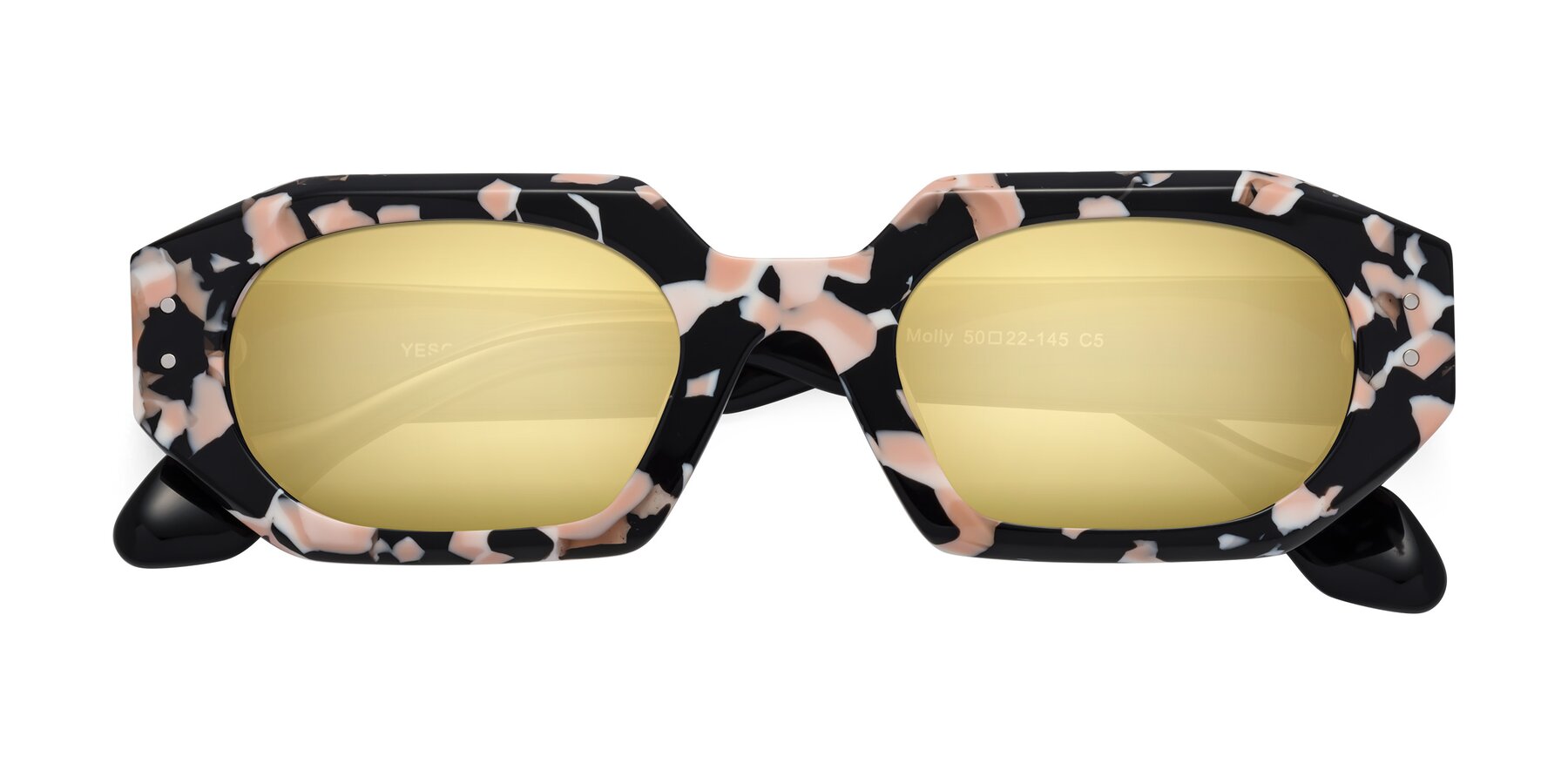 Folded Front of Molly in Pink Floral-Black with Gold Mirrored Lenses