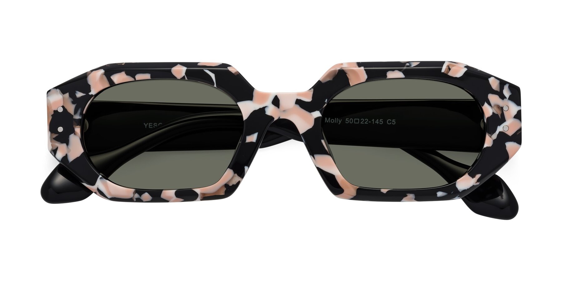 Folded Front of Molly in Pink Floral-Black with Gray Polarized Lenses