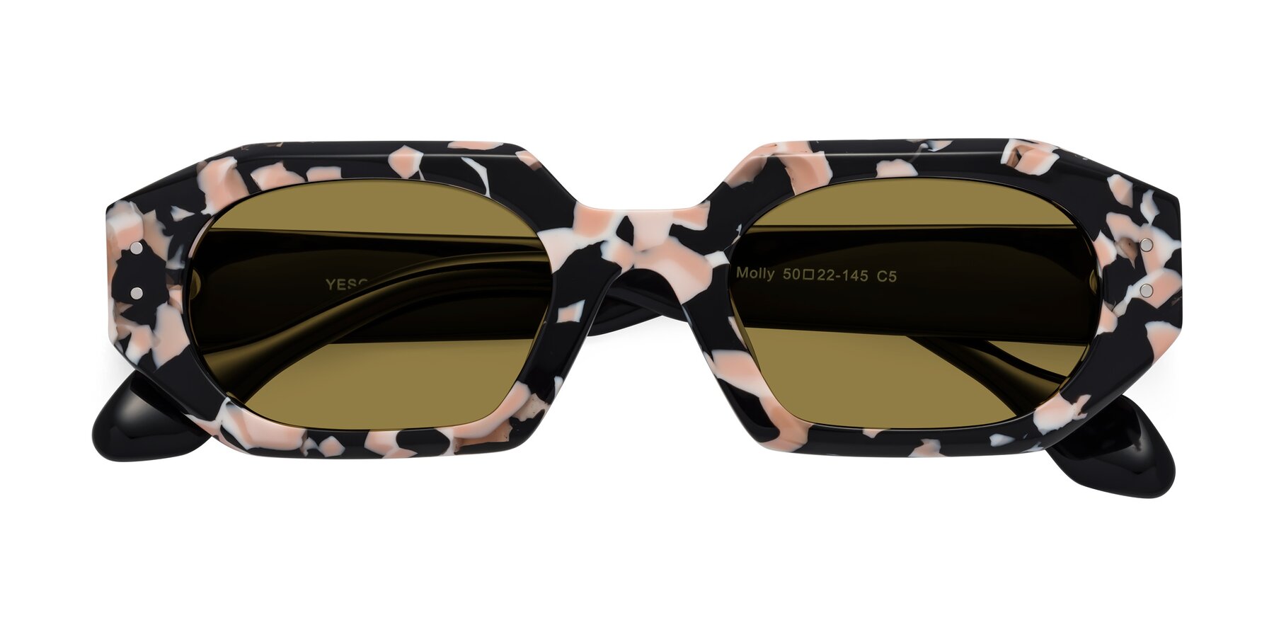 Folded Front of Molly in Pink Floral-Black with Brown Polarized Lenses