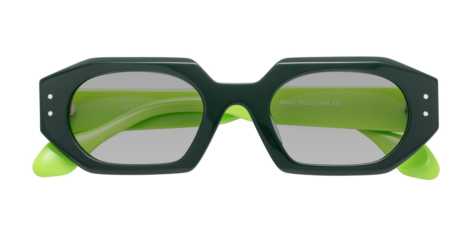 Folded Front of Molly in Forest-Lime with Light Gray Tinted Lenses