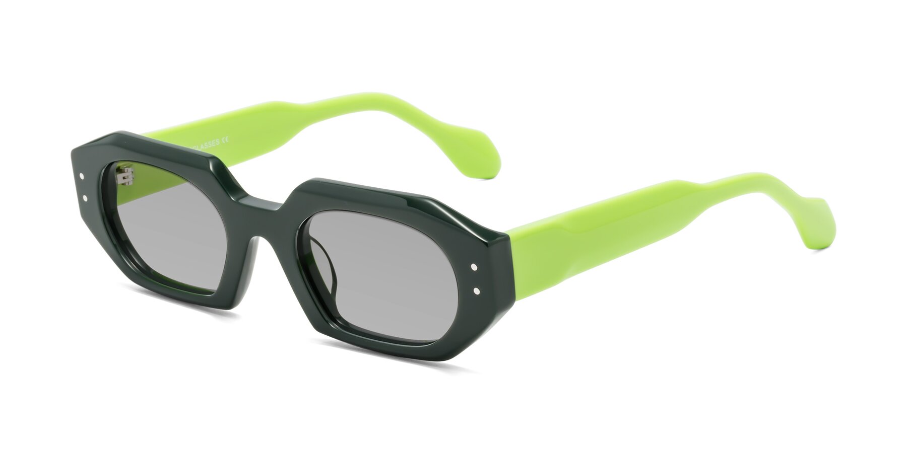 Angle of Molly in Forest-Lime with Light Gray Tinted Lenses
