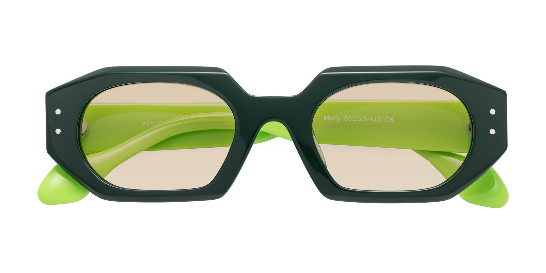 Folded Front of Molly in Forest-Lime with Light Brown Tinted Lenses