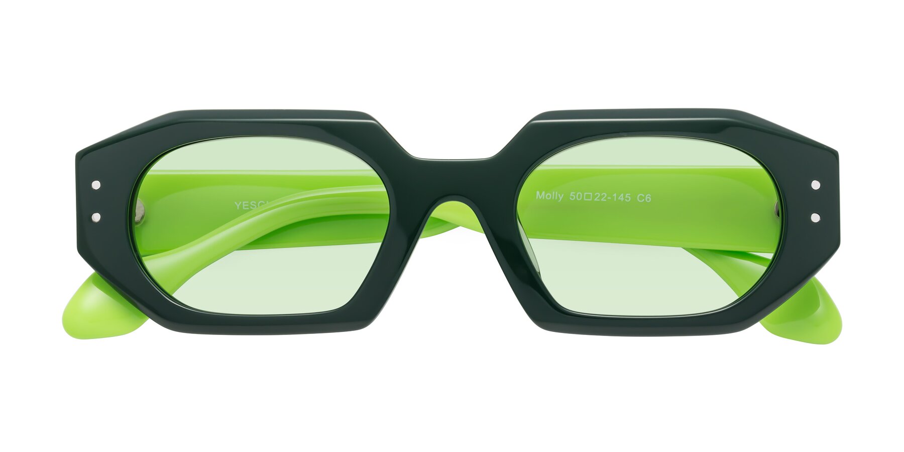 Folded Front of Molly in Forest-Lime with Light Green Tinted Lenses