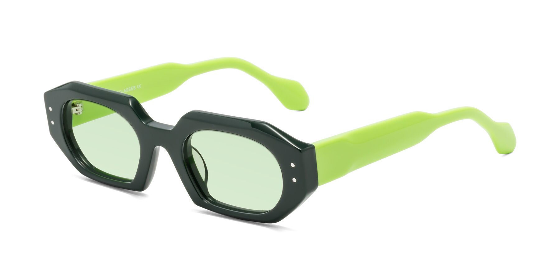 Angle of Molly in Forest-Lime with Light Green Tinted Lenses