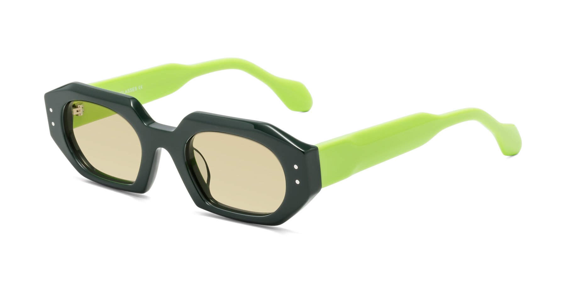 Angle of Molly in Forest-Lime with Light Champagne Tinted Lenses