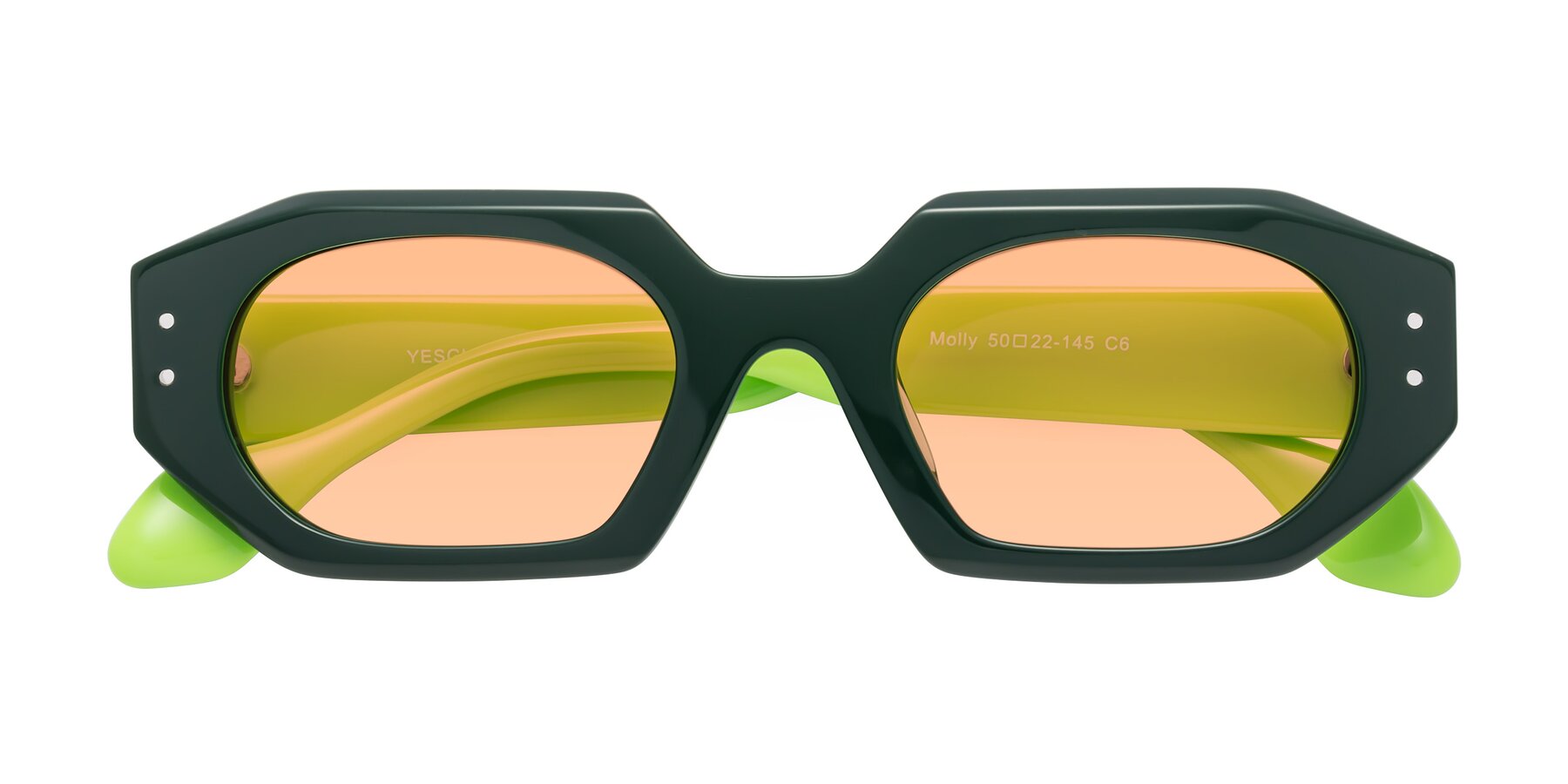 Folded Front of Molly in Forest-Lime with Light Orange Tinted Lenses