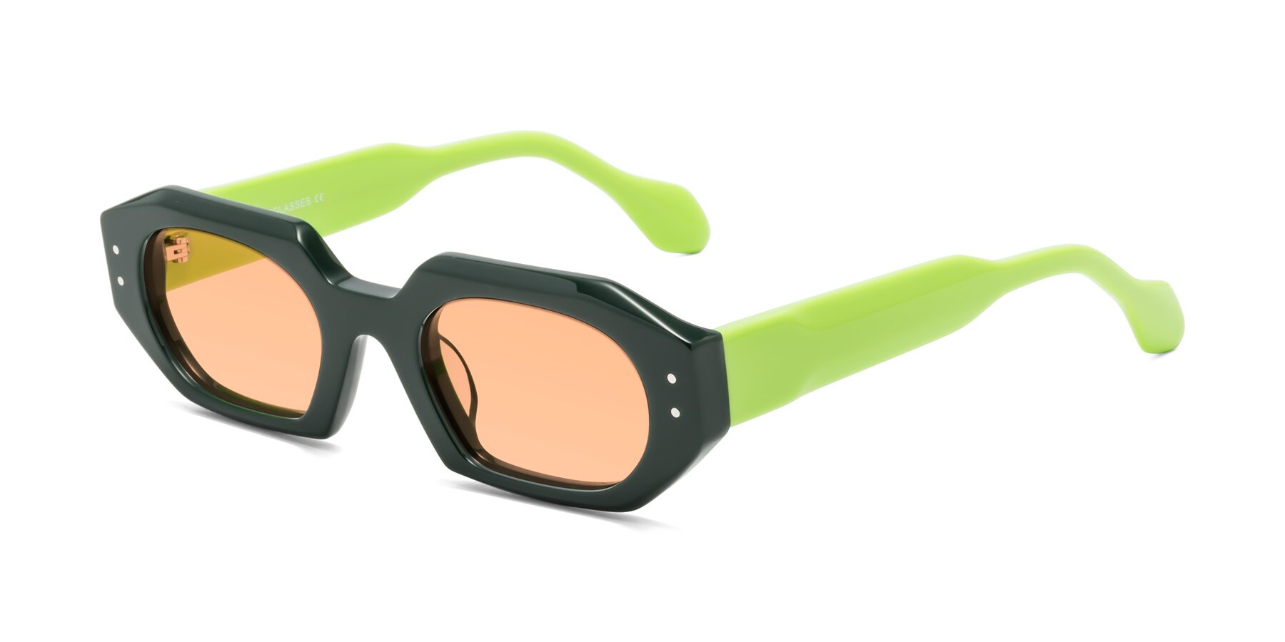 Angle of Molly in Forest-Lime with Light Orange Tinted Lenses