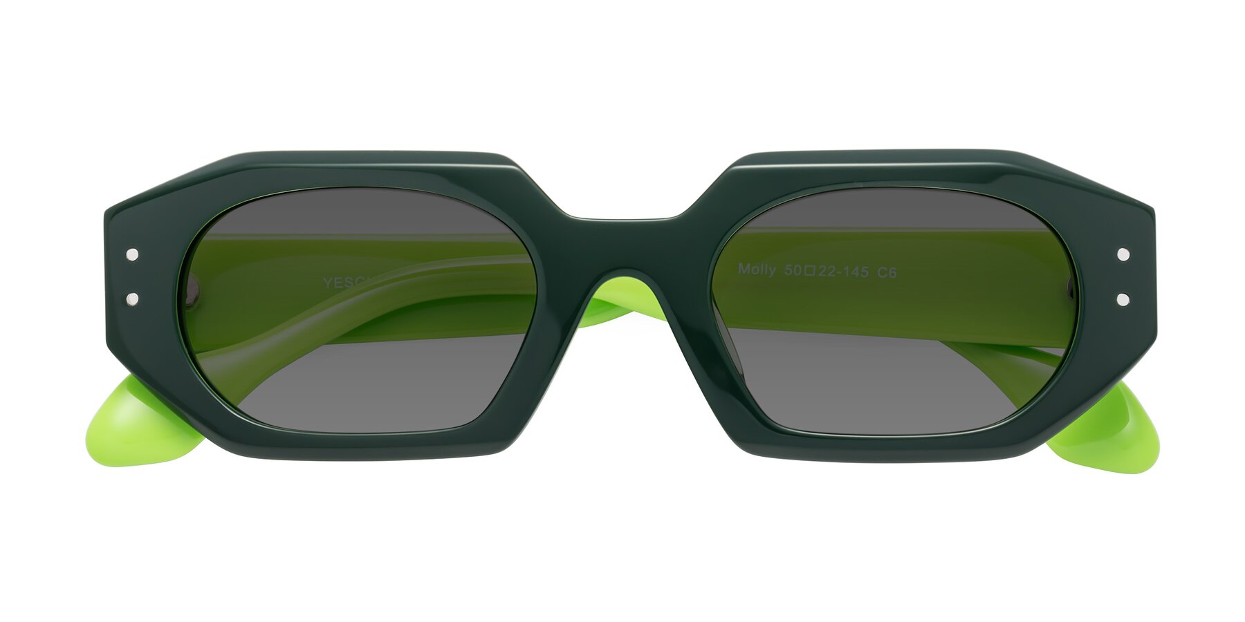 Folded Front of Molly in Forest-Lime with Medium Gray Tinted Lenses