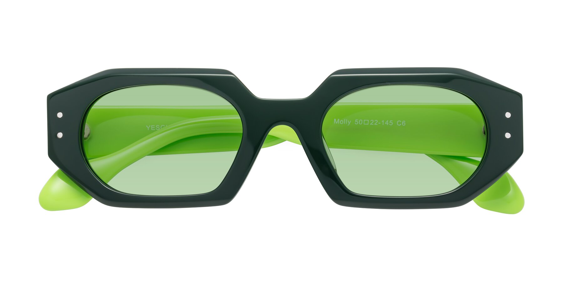 Folded Front of Molly in Forest-Lime with Medium Green Tinted Lenses