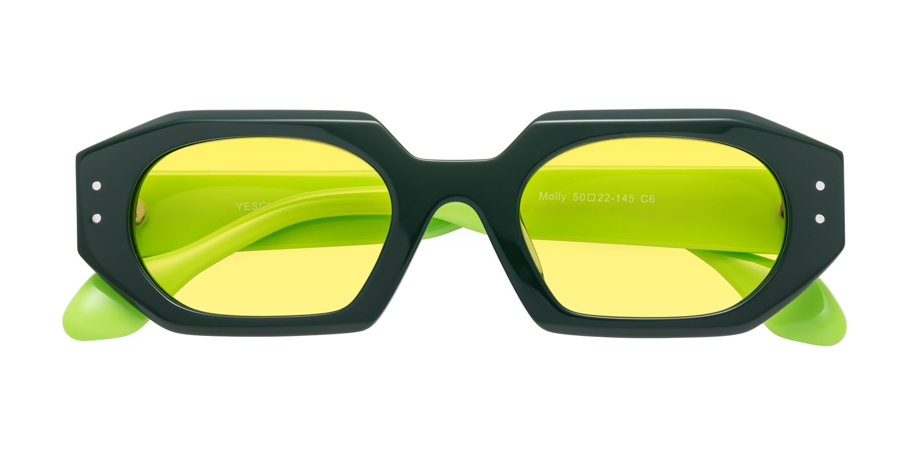 Folded Front of Molly in Forest-Lime with Medium Yellow Tinted Lenses
