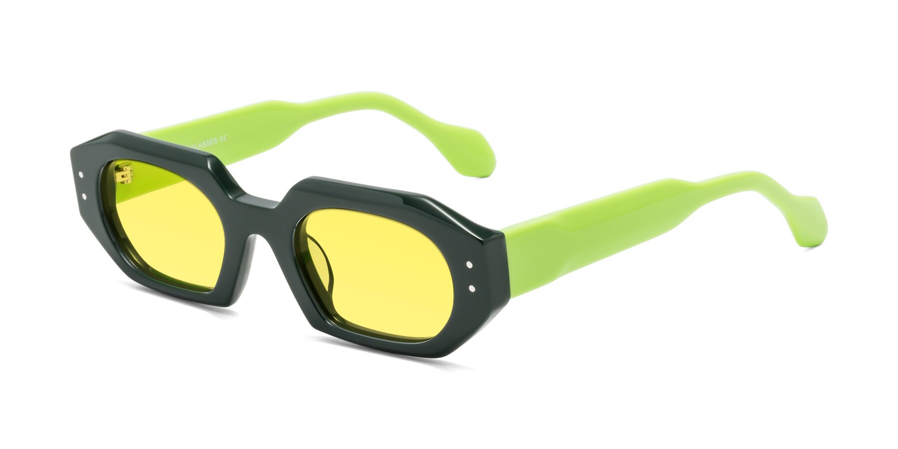 Angle of Molly in Forest-Lime with Medium Yellow Tinted Lenses
