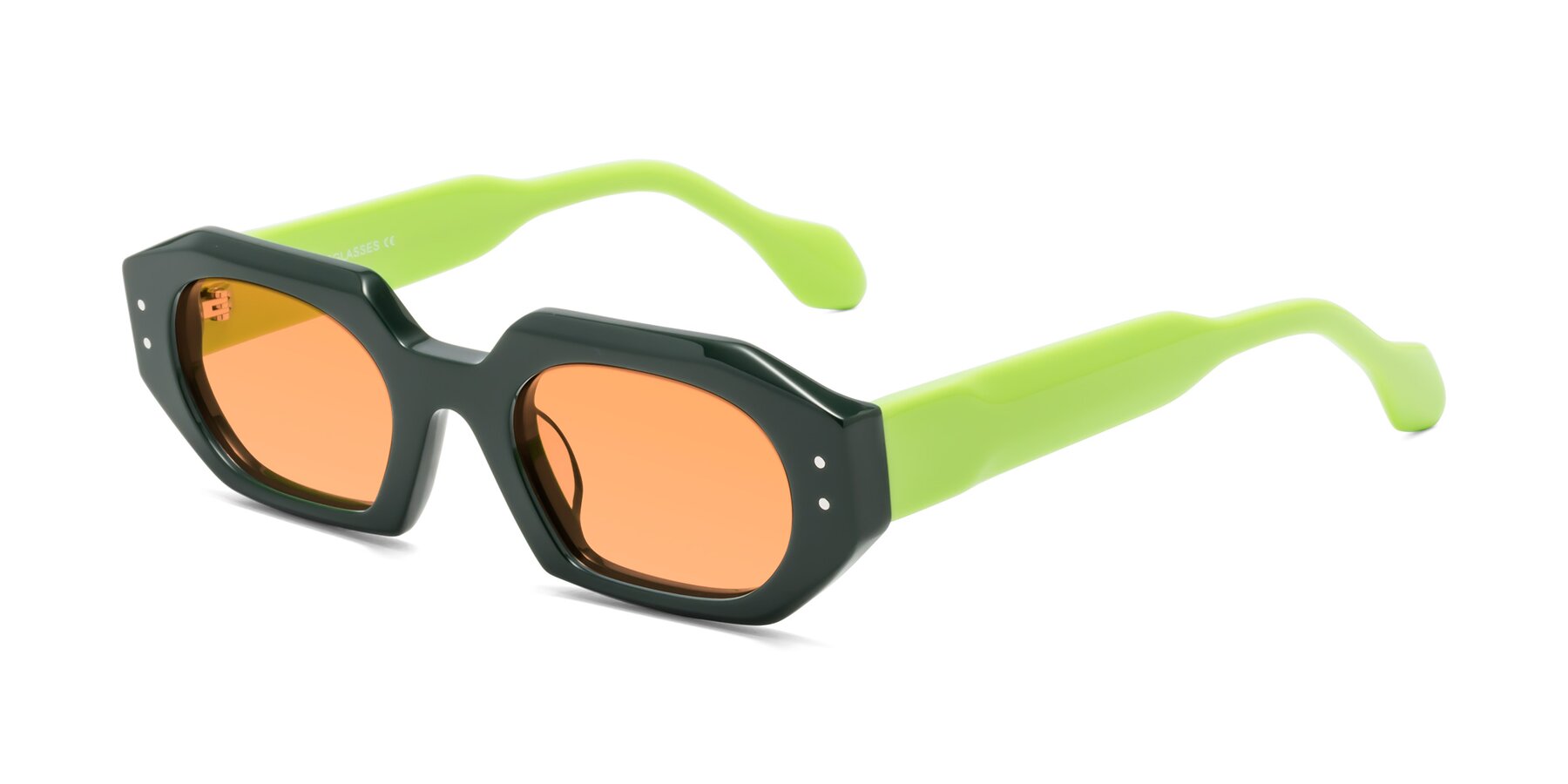 Angle of Molly in Forest-Lime with Medium Orange Tinted Lenses